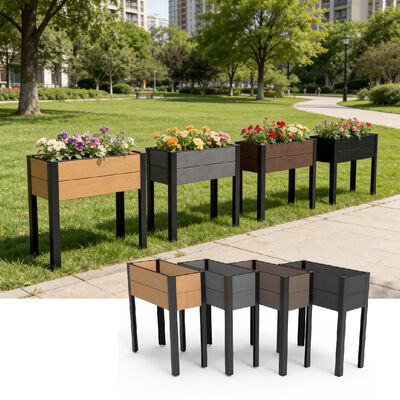 防水・難燃・環境に優しい木材プラスチック複合材を使用したモダンな高床式レイズドガーデンベッド（屋外用）
