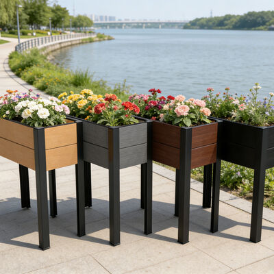 防水・難燃・環境に優しい木材プラスチック複合材を使用したモダンな高床式レイズドガーデンベッド（屋外用）