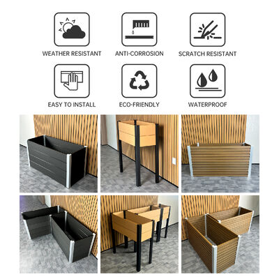 防水・難燃・環境に優しい木材プラスチック複合材を使用したモダンな高床式レイズドガーデンベッド（屋外用）